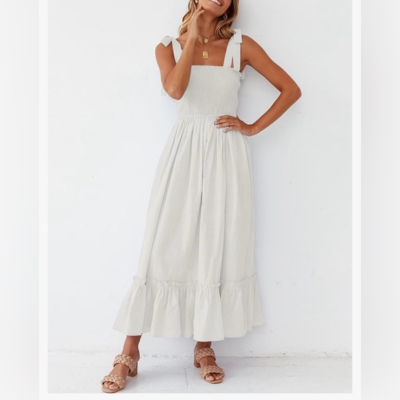 ZESICA Boho Spaghetti Strap, Square Neck, Solid Color Ruffle, A Line Maxi Dress - Picture 6 of 14